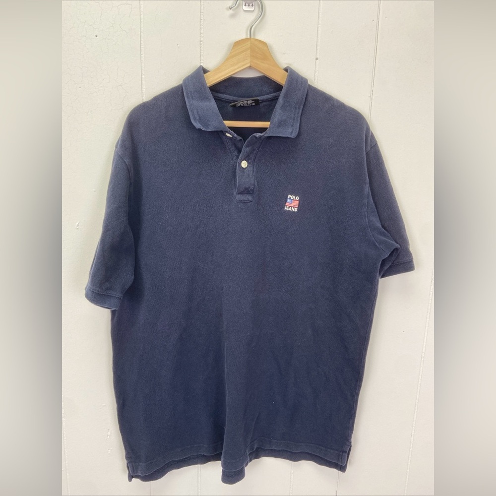 Ralph Lauren Polo Jeans Two Button Navy Blue Polo Size Medium